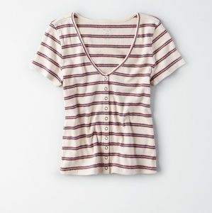 AE Striped Snap Front Top